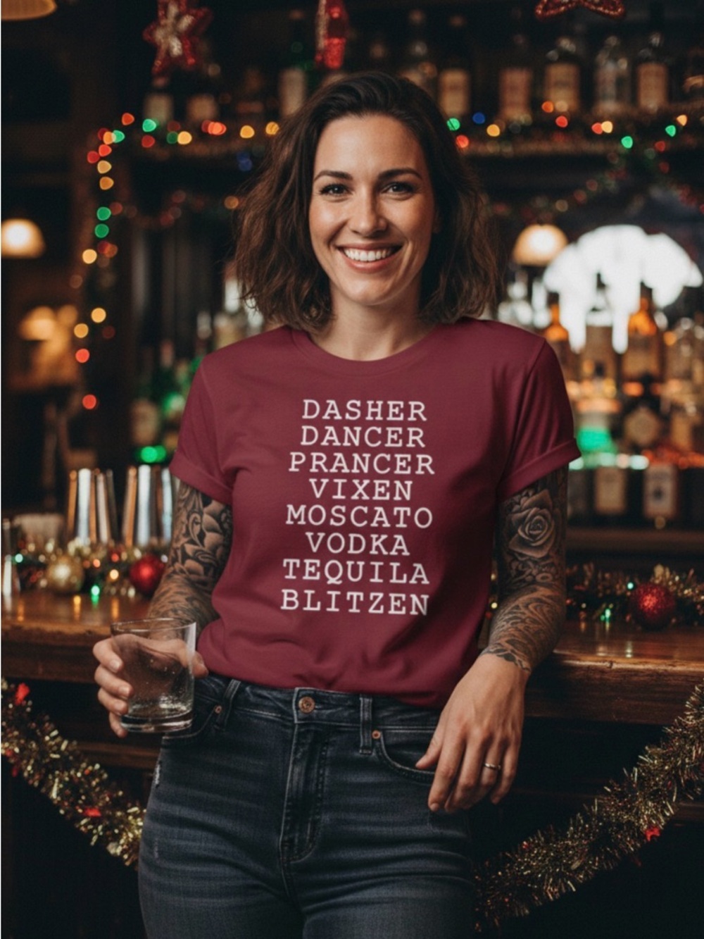 Funny Christmas reindeer names tshirt burgundy color